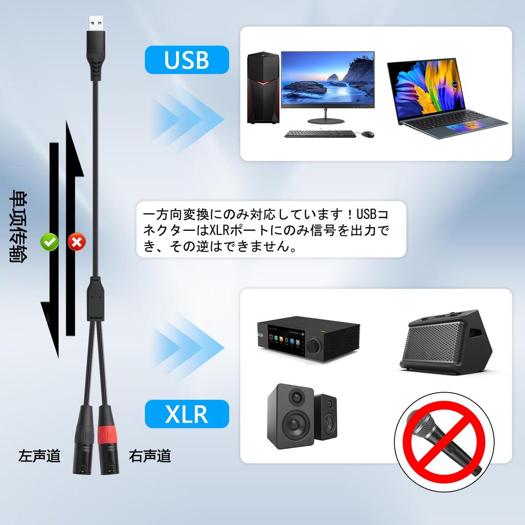 SinLoon USB-A Male To Dual XLR Male Audio Cable, 32-Bit384Khz Stereo Audio Connection Cable with Built-in DAC Chip, 3-Pin XLR Cable for PCAudioPower