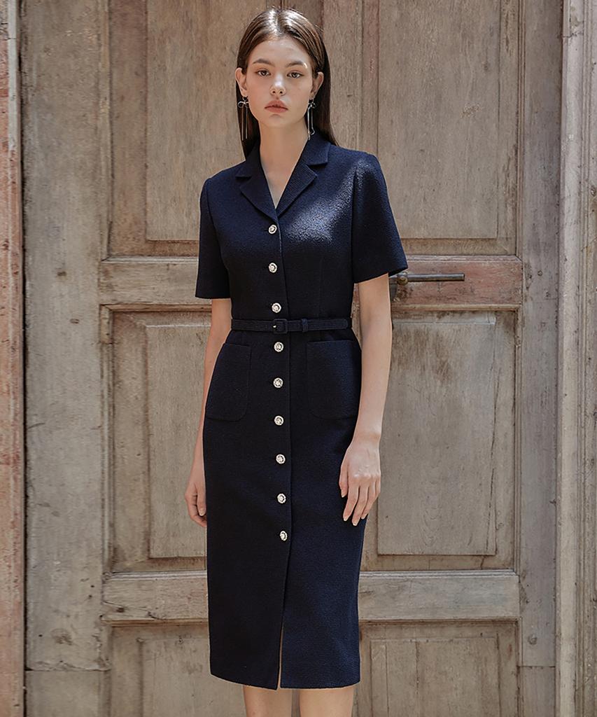 Julie And Kara 24Ss Collar 89 Secret Garden Long Queen Tweed Dress Navy