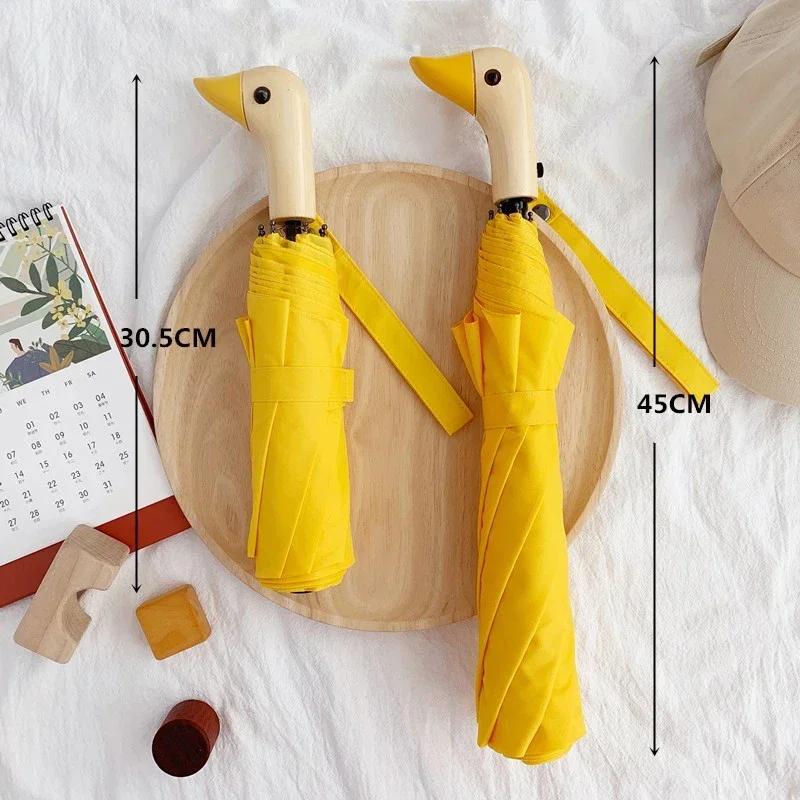 Зонт мужской милый утиный голова деревянная ручка 3 складной ветрозащитный черный покрытие УФ-защита женский дождевик автоматические зонты