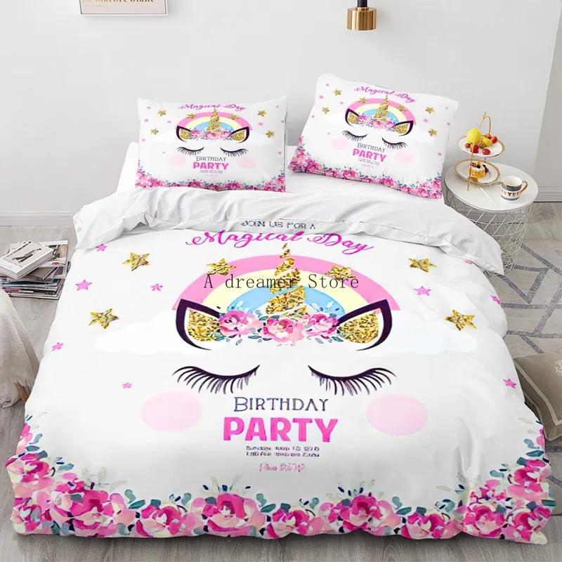 Unicorn Cartoon Rainbow Horse Bedding Set Kids Duvet Cover for Children Baby Crib Duvet Cover Set Pillowcase Lovely Bed Linens