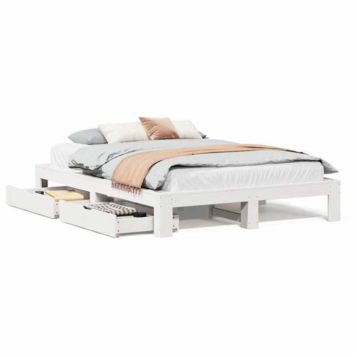 VidaXL Cadre de lit sans matelas blanc 140x200 cm bois de pin massif, sommier, cadre de lit double, cadre de lit en bois 3309000