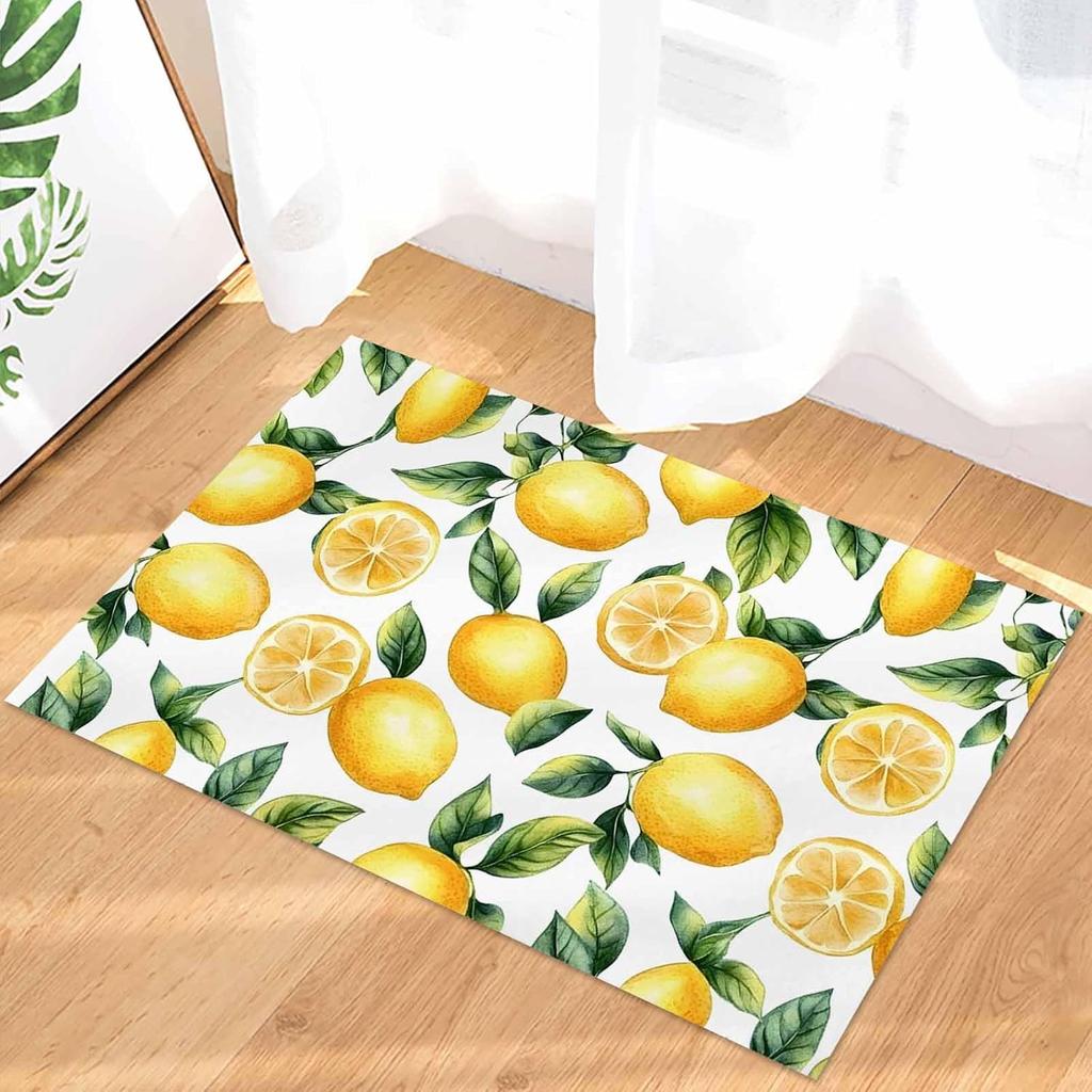 Summer Lemon Floral Leaf Welcome Door Mat Bedroom Bedside Foot Mat Living Room Entrance Non-slip Floor Mat Balcony Hallway Rugs