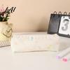 Portable Pen Organizer Cute Floral Pencil Case Mini Cotton Pouch for Pens Pencils Erasers Lightweight Stationery Zipper Storage Bag Students Kawaii