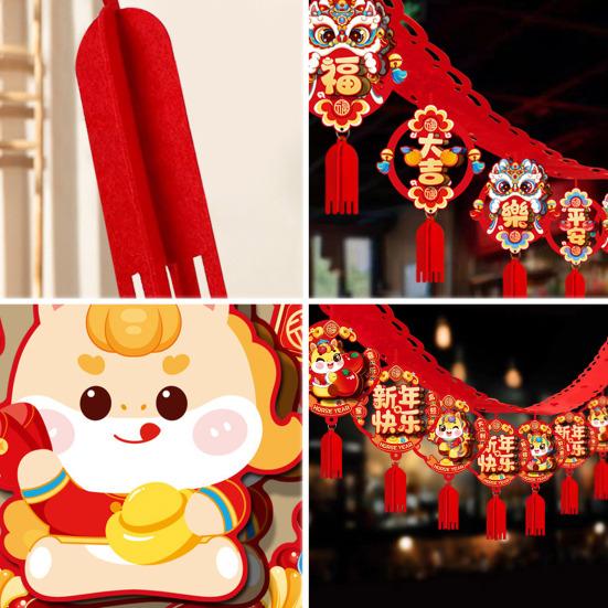 Chinese New Year Good Luck String Garland Happy Lunar New Year Hanging Banner 2026 Spring Festival Bunting Garland for Home Office Backdrop Decoration