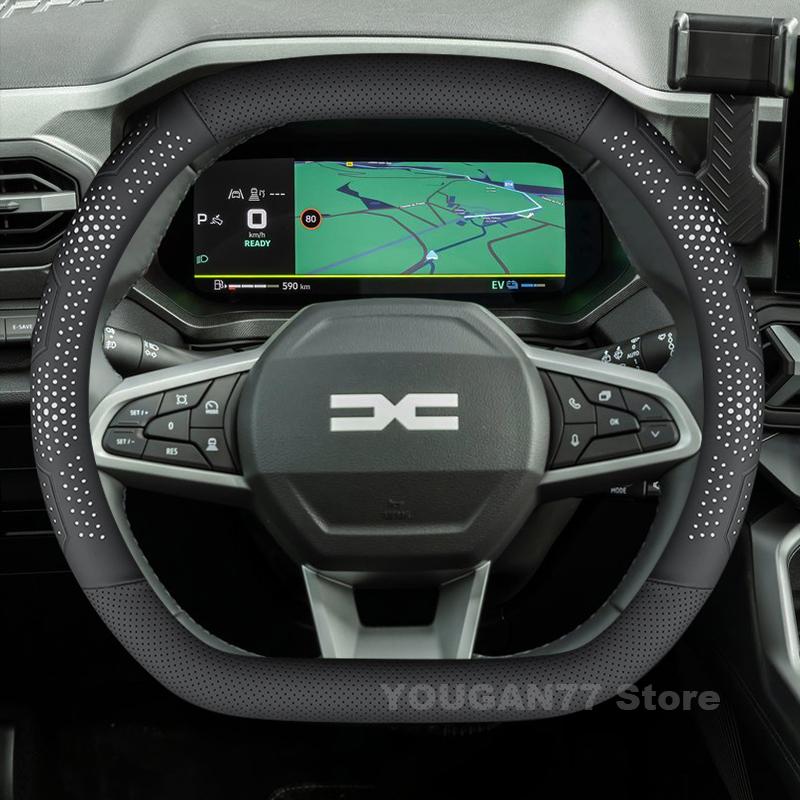 Кожаный чехол на руль автомобиля для ВСЕХ новых Dacia Spring Duster 2024 2025 Нескользящий Автомобильный интерьер Dacia Duster 2025 Аксессуары