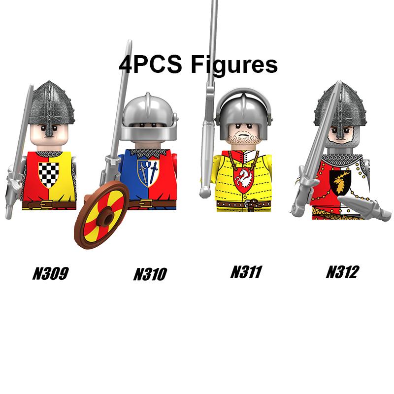 Военные Строительные Блоки Средневековый Солдат Рыцари Снаряжение Скакун Боевой Конь Флаг Волка Жилеты Щиты Огненный Дракон Мини Кирпич Игрушка