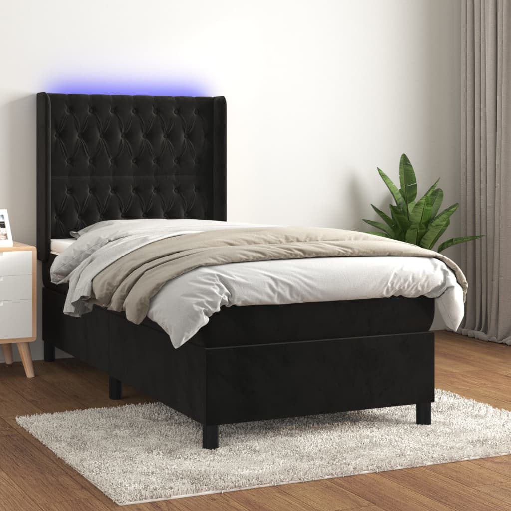 Vidaxl Łóżko Kontynentalne Z Materacem I Led, Czarny Aksamit 80X200 Cm