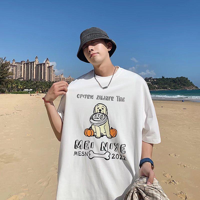 Футболка с короткими рукавами для мужчин 2024 года, модная, с рукавом пять дюймов, универсальная, повседневная, свободная, студенческая, с короткими рукавами, повседневная, модная, с принтом