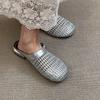 Sheepskin Version~ Women's One-pedal Belt Buckle Half Slippers Versatile Thick Heel Round Head Woven Bag Head Shoes