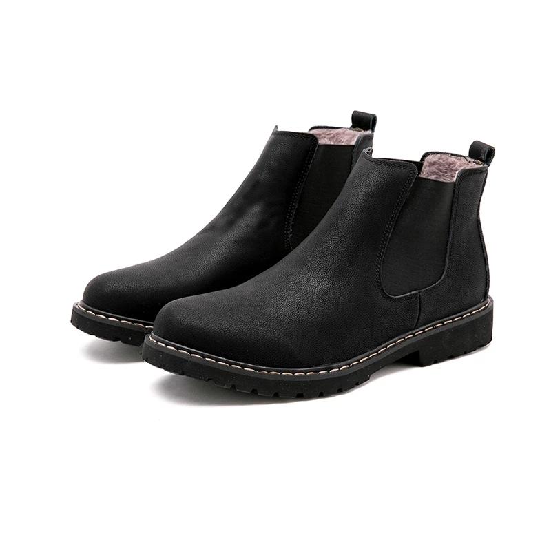 Fashion Genuine Leather Chelsea Boots Men Winter Split Leather Snow Boots Men Footwear Warm Plush Fur Winter Casual Boots For Men Size47