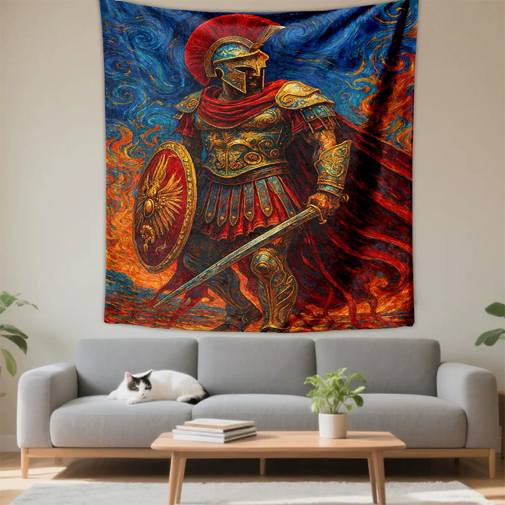 Decorative Wall Tapestry Spartan Warrior Impressionist Van Gogh Greek Mythology Gift for Fans