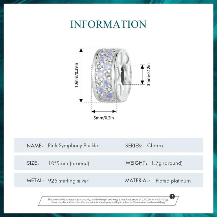 BAMOER 925 Sterling Silver Pink Zircons Symphony Buckle Charms Pendant for Women Bracelet Bangle DIY Jewelry