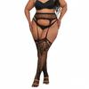 Plus Size Women's Lace Floral Thigh High Pantyhose Fishnet Body Stockings Over Knee Mesh Socks Tights Leggings Bottom