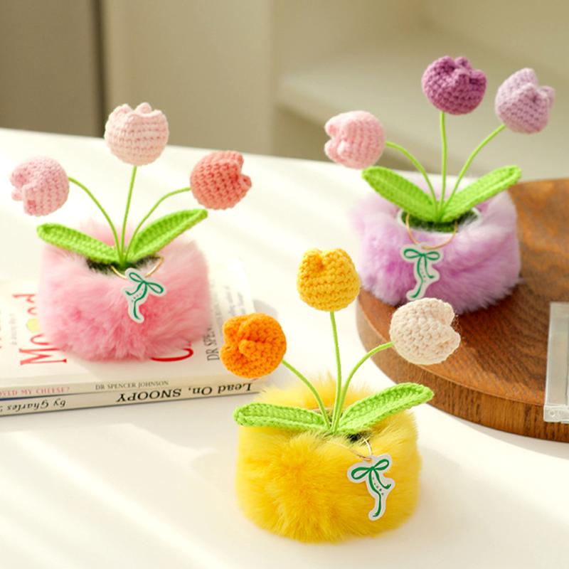 1Pc Simulated Potted Plant Souvenir Plush Home Decoration Plush Holiday Gifts Tulip Yarn Sunflower