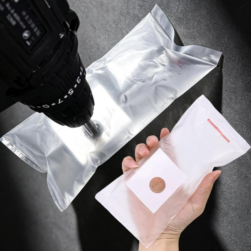 10/100Pcs Drill Dust Collector Bag for Wall Hole Punching Self Stick Plastic Cover Pre Cut Hole for Drill Bit Tearproof Reusable