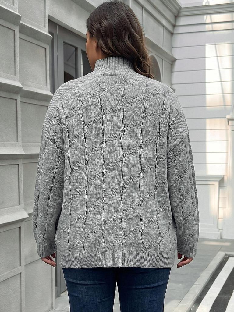 European & American Plus Size Women's Loose Cable Knit Sweater with Bell Sleeves - Autumn/Winter Pullover