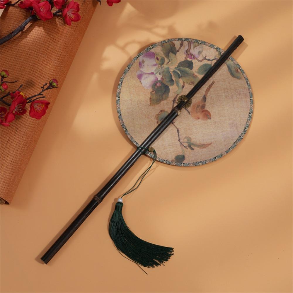 Rotatable Chinese Bamboo Waist Fan Ancient Style Group Fan Classical Long Handle Fan for Summer