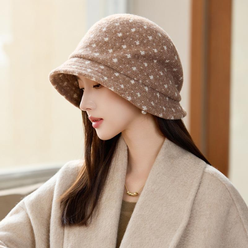 Элегантная шляпа-ведро с темпераментом, женская модная шляпа-ведро на осень и зиму, женская зимняя вязаная шерстяная шапка, уличная дорожная ветрозащитная шляпа