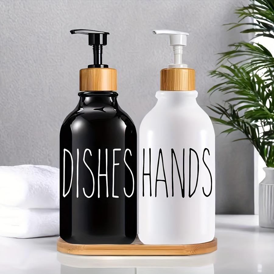 Soap Dispenser Bottle with Trays, Bamboo Lid Soap Bottle with Anti-Rust Pump, Hand Dish Soap Dispenser for Kitchen, Shampoo