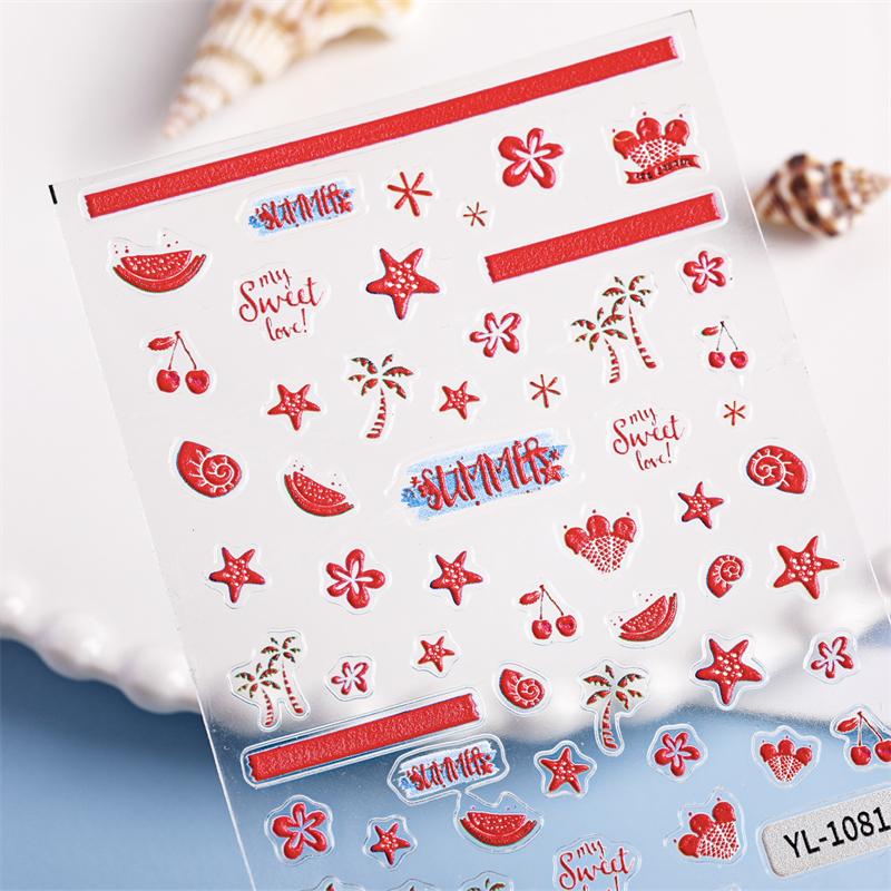1 лист наклейки для ногтей в океанском стиле, летние морские звезды, медузы, ракушки, наклейка для ногтей, тисненая декорация, принадлежности для нейл-арта, салон маникюра