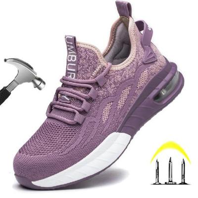 Женские дышащие защитные ботинки со стальным носком, рабочие защитные ботинки, устойчивые к проколам, спортивные рабочие кроссовки, защитные ботинки розового цвета