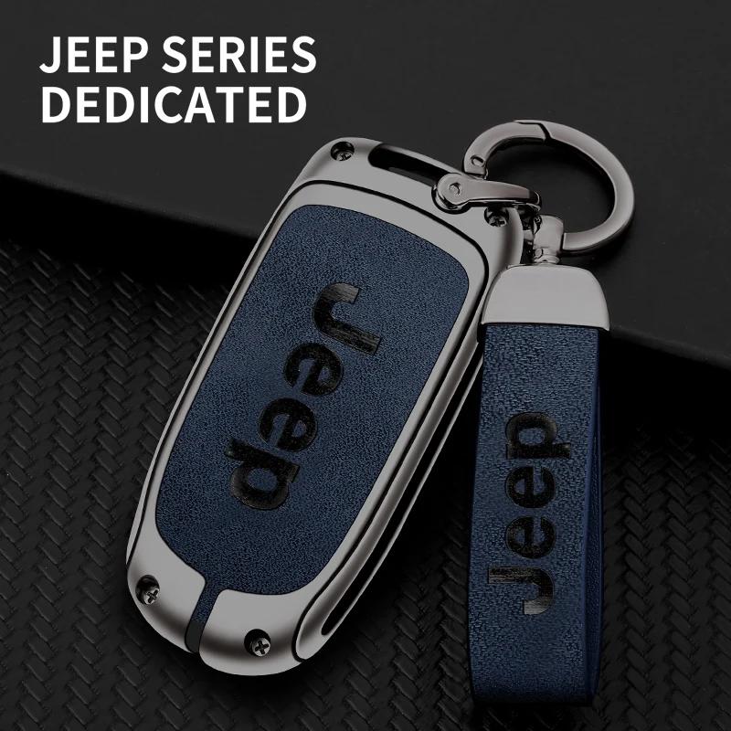For Jeep For Jeep Grand Cherokee WK2 KL Wrangler JK JL MP Patriot Renegade Commander Compass Zinc Alloy Leather Car Key Case