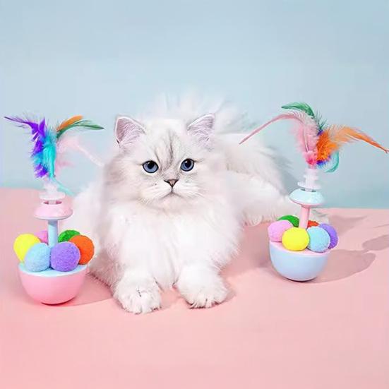 Качающаяся игрушка для кошек Интерактивная дразнилка для кошек с перьями и плюшевыми шариками Игрушка для обогащения среды кошек для котят в помещении Стимулирует охотничий инстинкт