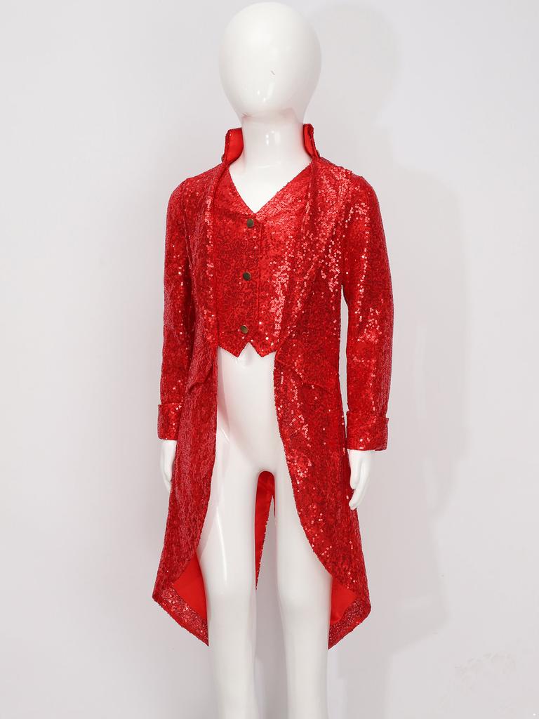 Boys Steampunk Tailcoat Gothic Victorian Long Coat Sequins Jacket Medieval Halloween Costume Frock Coat Outfit