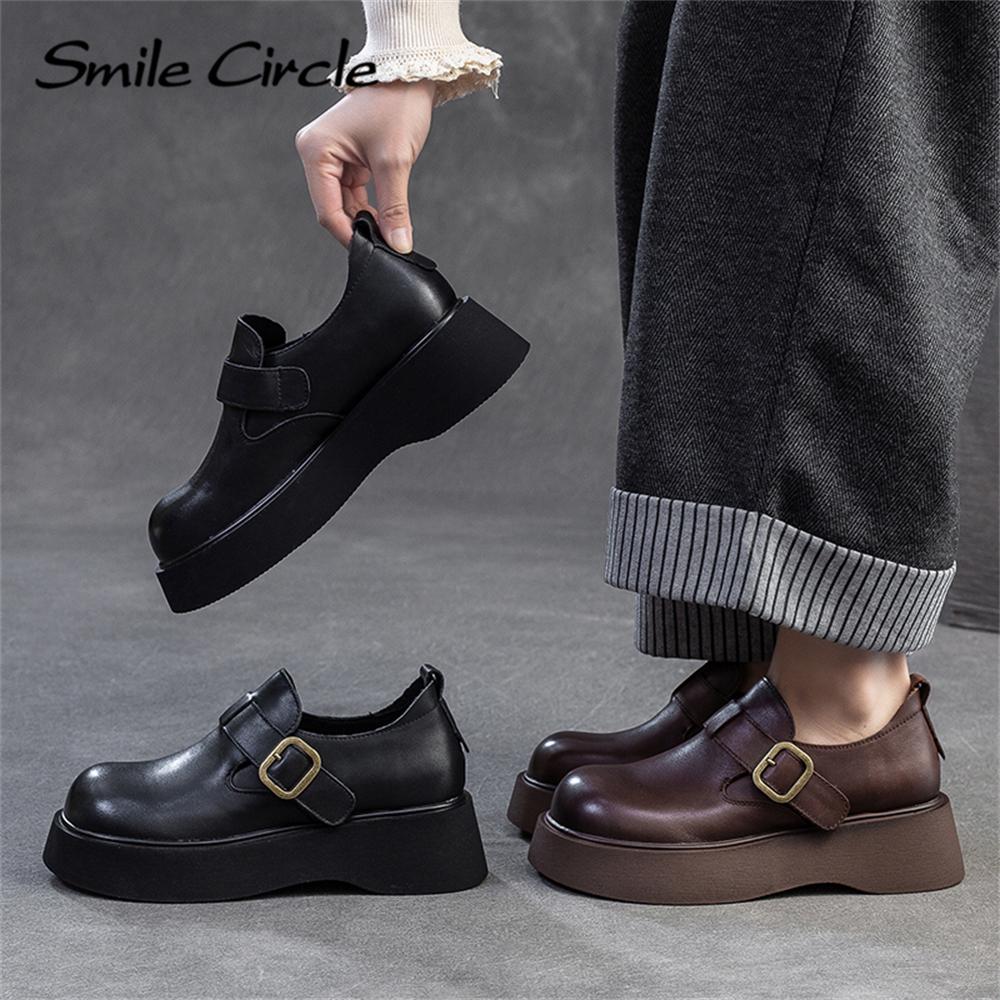 Женские туфли из натуральной кожи на плоской подошве с высокой пряжкой, модные удобные повседневные туфли