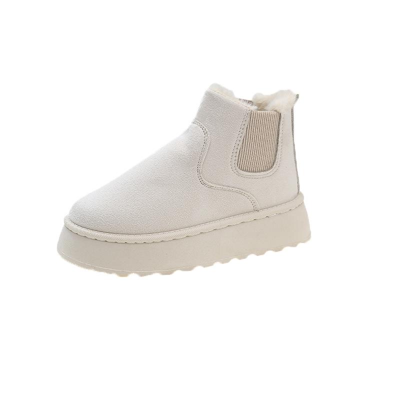 Женские зимние теплые ботинки на хлопковой подкладке большого размера, женские зимние новые однотонные ботинки на плоской подошве с эластичной лентой, короткие хлопковые ботинки