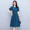 Женское платье Корейская версия плиссированного платья для женщин, свободного покроя и с приталенной талией, с короткими рукавами