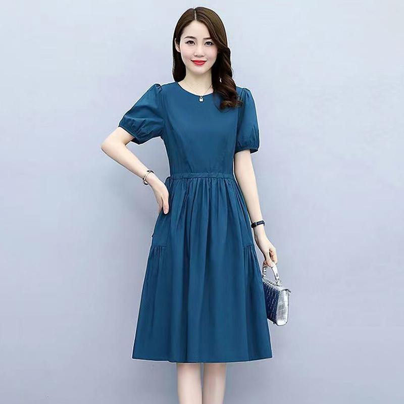 Женское платье Корейская версия плиссированного платья для женщин, свободного покроя и с приталенной талией, с короткими рукавами