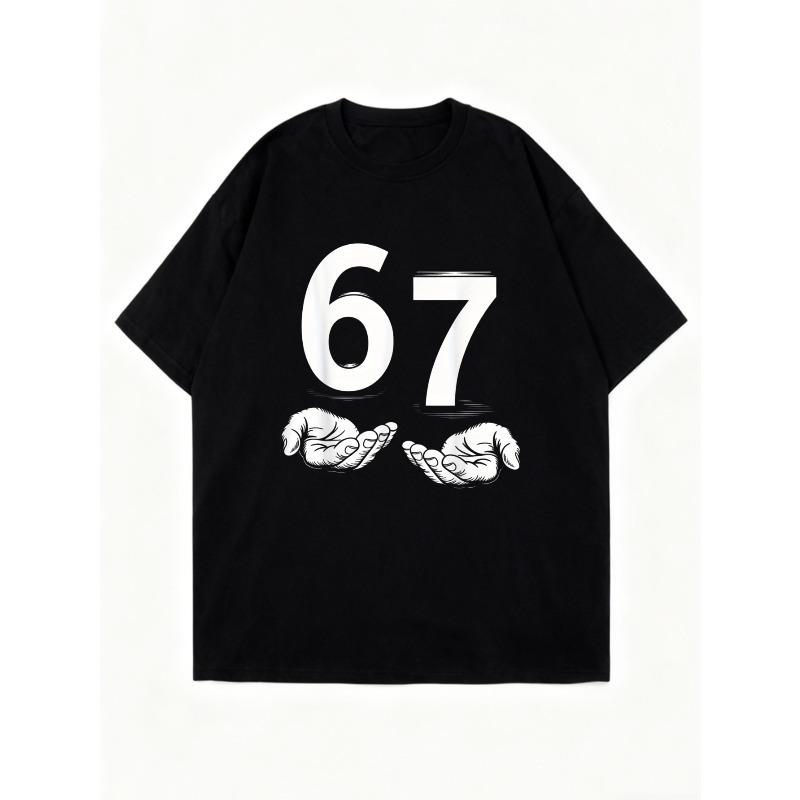 Футболка оверсайз черная номер 67 с принтом рук повседневная одежда для женщин уличная мода летний наряд