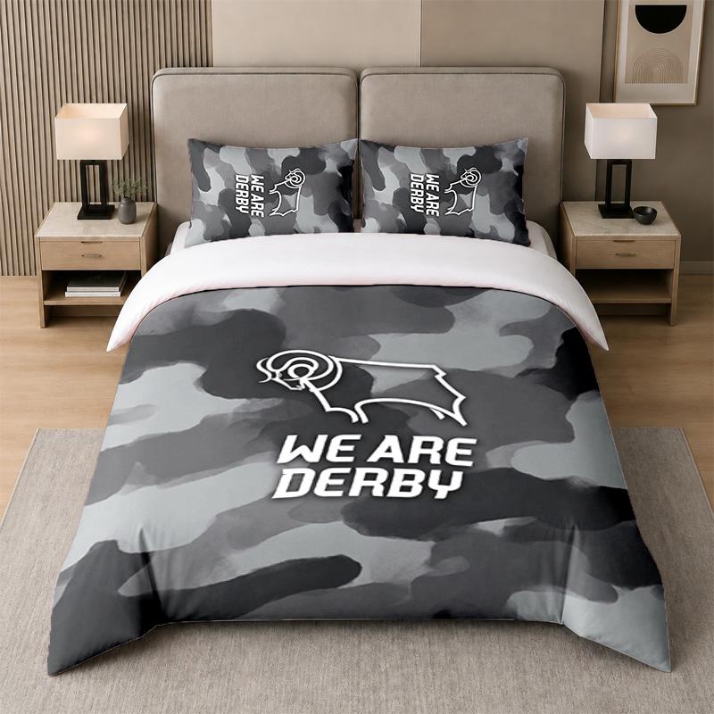 3Pcs Bedding SetDerby County Football Soft Bed Sheet and Two Pillowcases Home Bedroom Decor