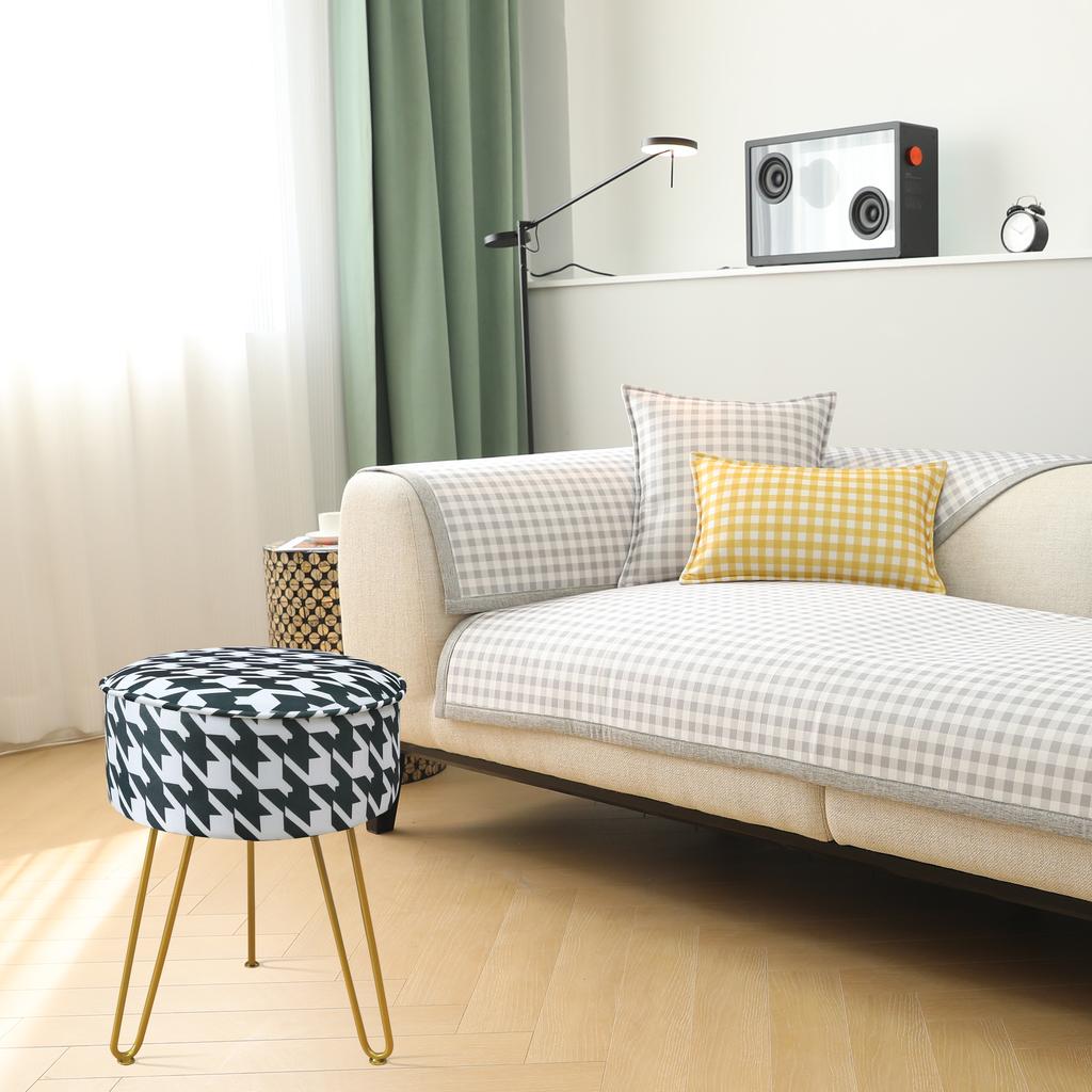 Vanity Stool Chair Round Ice Silk Fabric Ottoman Foot Rest for Makeup Room Living Room Bedroom