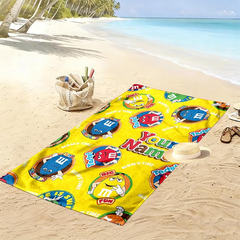 Name Custom Cute M&M Print Beach Towel, Large Soft Quick Dry Towel for Beach Camping Swimming