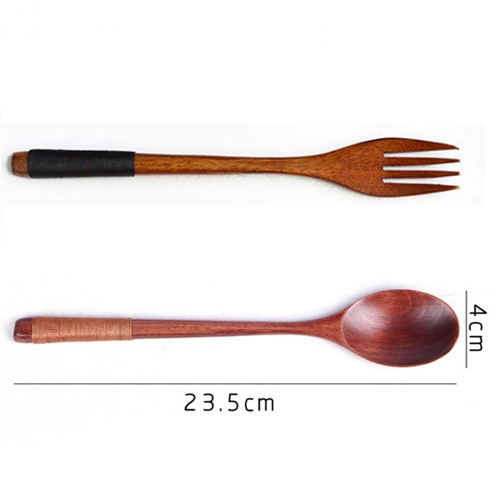 Kitchen Natural Kitchen Gadgets Long Handle Winding for Mixing/Stirring Soup Spoon Fork Wooden Spoon Tableware