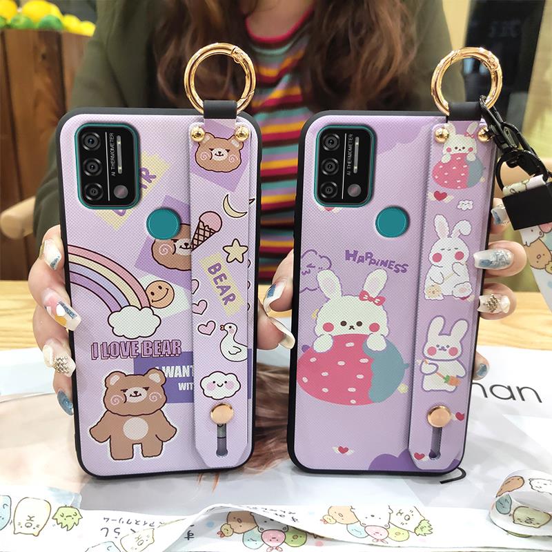 Kickstand Anti-knock Phone Case For UMIDIGI A9 Back Cover Protective Cute Cartoon Lanyard Dirt-resistant Soft Case Ring