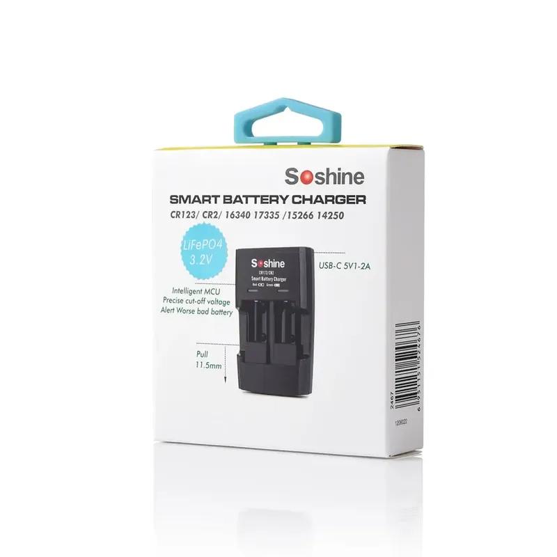 Soshine CR2 Перезаряжаемая батарея и зарядное устройство 3,2 В 300 мАч LiFePo4 для дальномеров, телескопов, электрических игрушек, пожарных извещателей