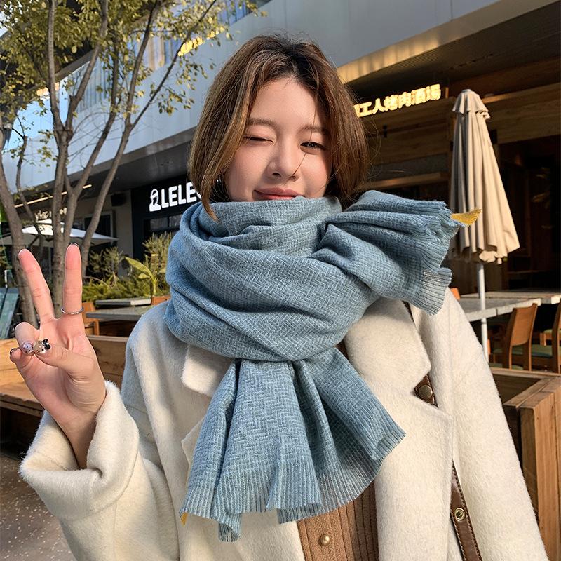 Autumn Winter Korean Sweet Minimalist Scarf High-End Warm Thickened Shawl Neck Warmer Women