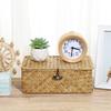 IMIKEYA Woven Storage Box Wicker Storage Bins with Lid Seagrass Basket Desktop Hand- Woven Box for Home Office Shelf Organizer