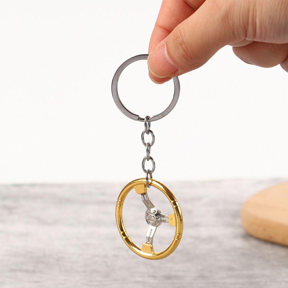 Punk Car Refitting Pendant Three Color Racing Steering Wheel Key Ring Simple Hanging Accessory