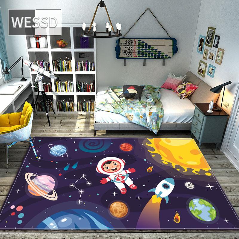 Мультяшный космический ковер для спальни Wasahble Universe Planet коврик для нескользящего милого декора комнаты