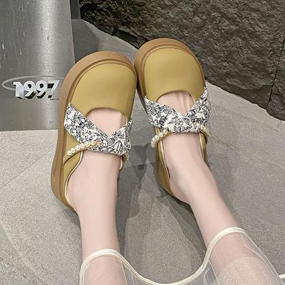 Модная повседневная женская обувь Клоги Платформа Жемчужная отделка Слипоны Круглый носок Новые криперы Бисероплетение Слипоны Летние Мэри Джейн Тапочки