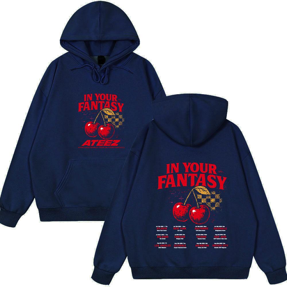 Ateez 2025 World Tour in Your Fantasy Tour Cherry Vintage Tops Korean Kpop Fashion Hoodies Men's Women Hoody Vintage Style Wears
