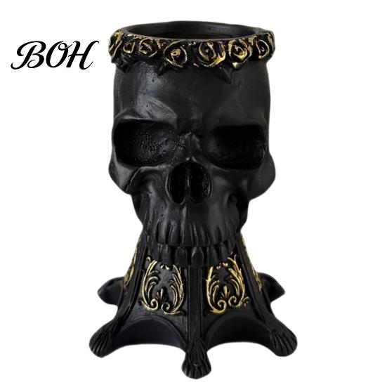 Halloween Table Centerpiece Gothic Skull Vase, Spooky Resin Head Statue, Distressed Crafts Retro Flower Vessel for Home Shelf Mantel Decor Unique Gift