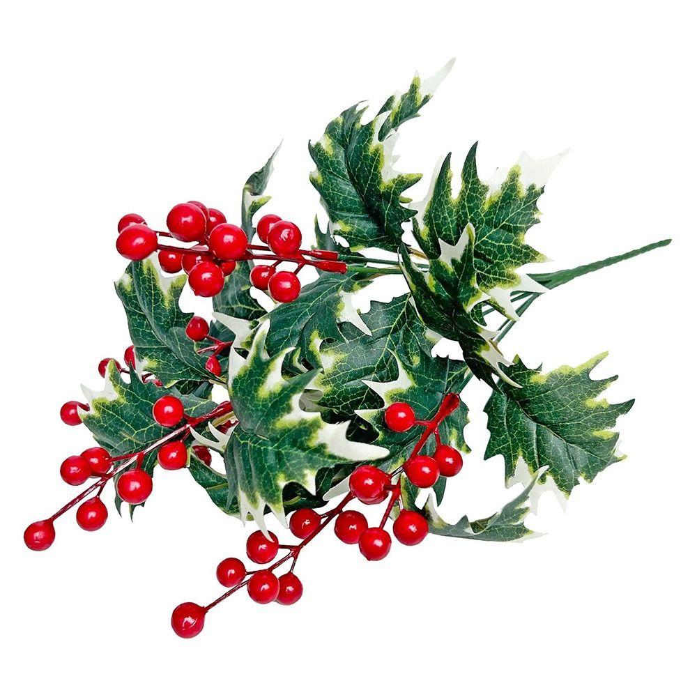 Green Holly Leaves Artificial Christmas Berry Artificial Holly Leaves New Year Arrangement