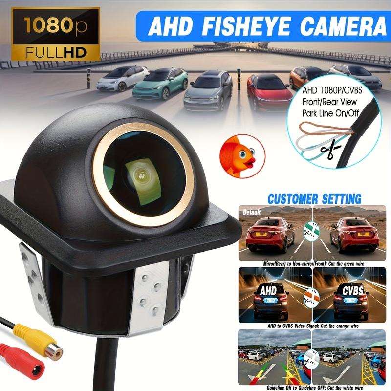 1080P AHD Fisheye Car Camera - Full-Color Night Vision, Parking Camera with Reverse View, Ideal for SUVs, RVs, and Pickup Trucks