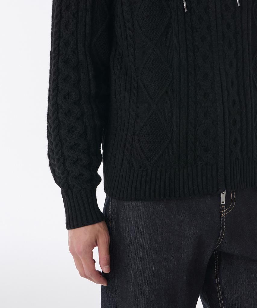 Musinsa Standard Aran Cable Knit Hooded Zip-Up [Black]