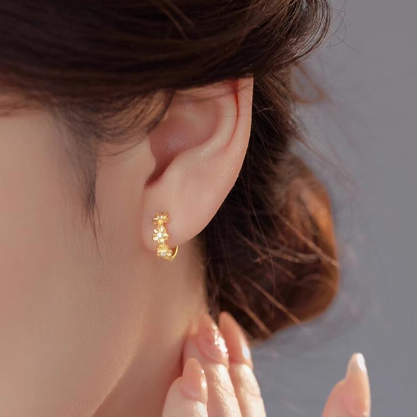 Серьги-кольца из стерлингового серебра S925 с фианитами в виде цветка, женские, в корейском стиле, новинка лета, изысканный и нишевый дизайн.